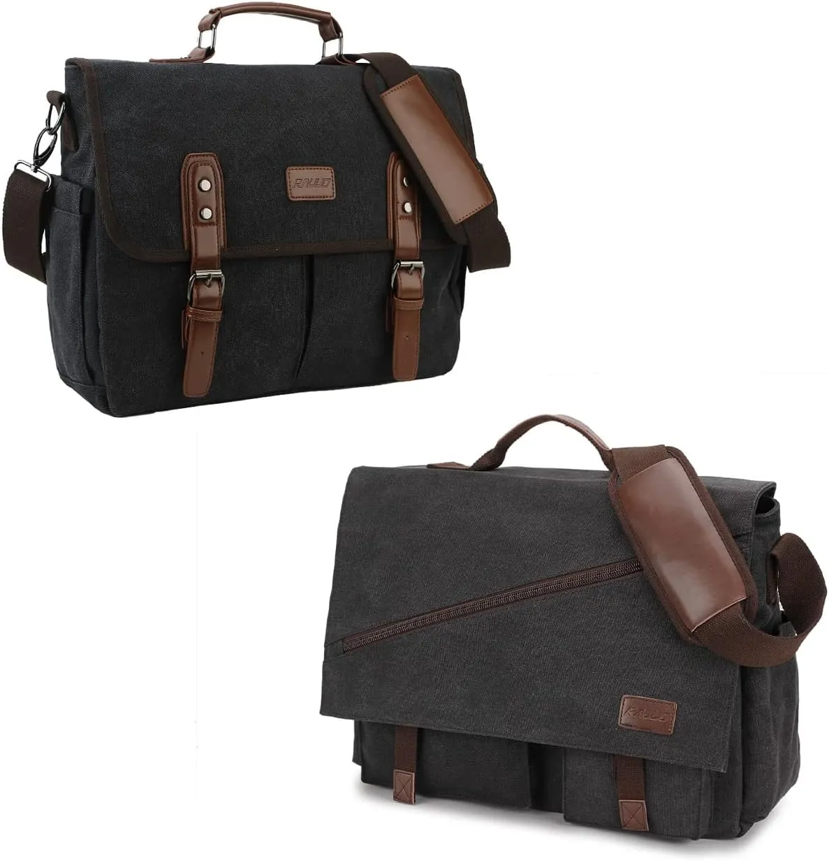 RAVUO Messenger Bag for Men, Water Resistant Canvas Satchel 15.6 and 17 Inch Laptop Briefcases Business Shoulder Bookbag