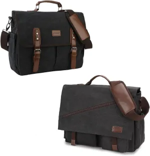 RAVUO Messenger Bag for Men, Water Resistant Canvas Satchel 15.6 and 17 Inch Laptop Briefcases Business Shoulder Bookbag