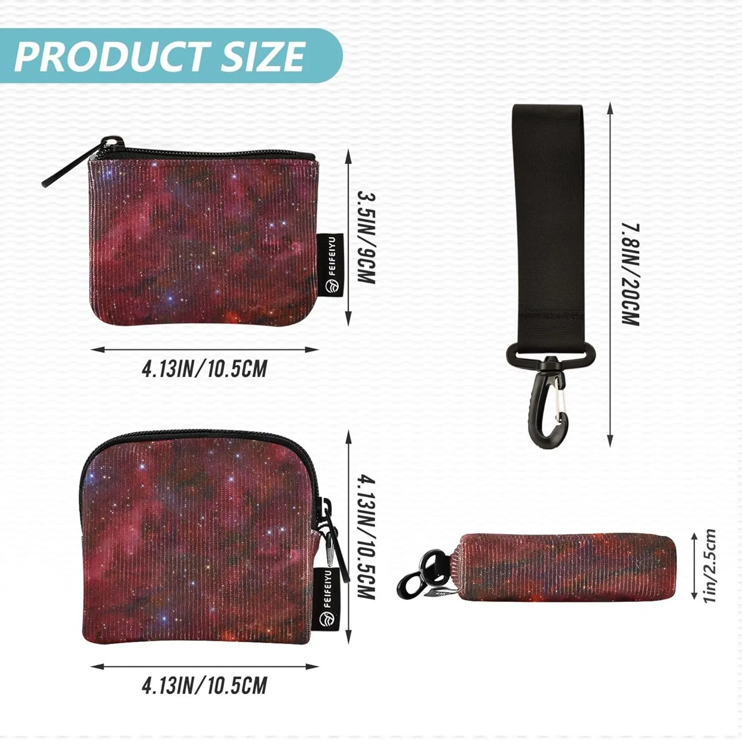 Red Galaxy Dual Wristlet Wallets for Women Mini Fashion Coin Purse Change Holder with Wristle Strap for Women Men 2 Packs