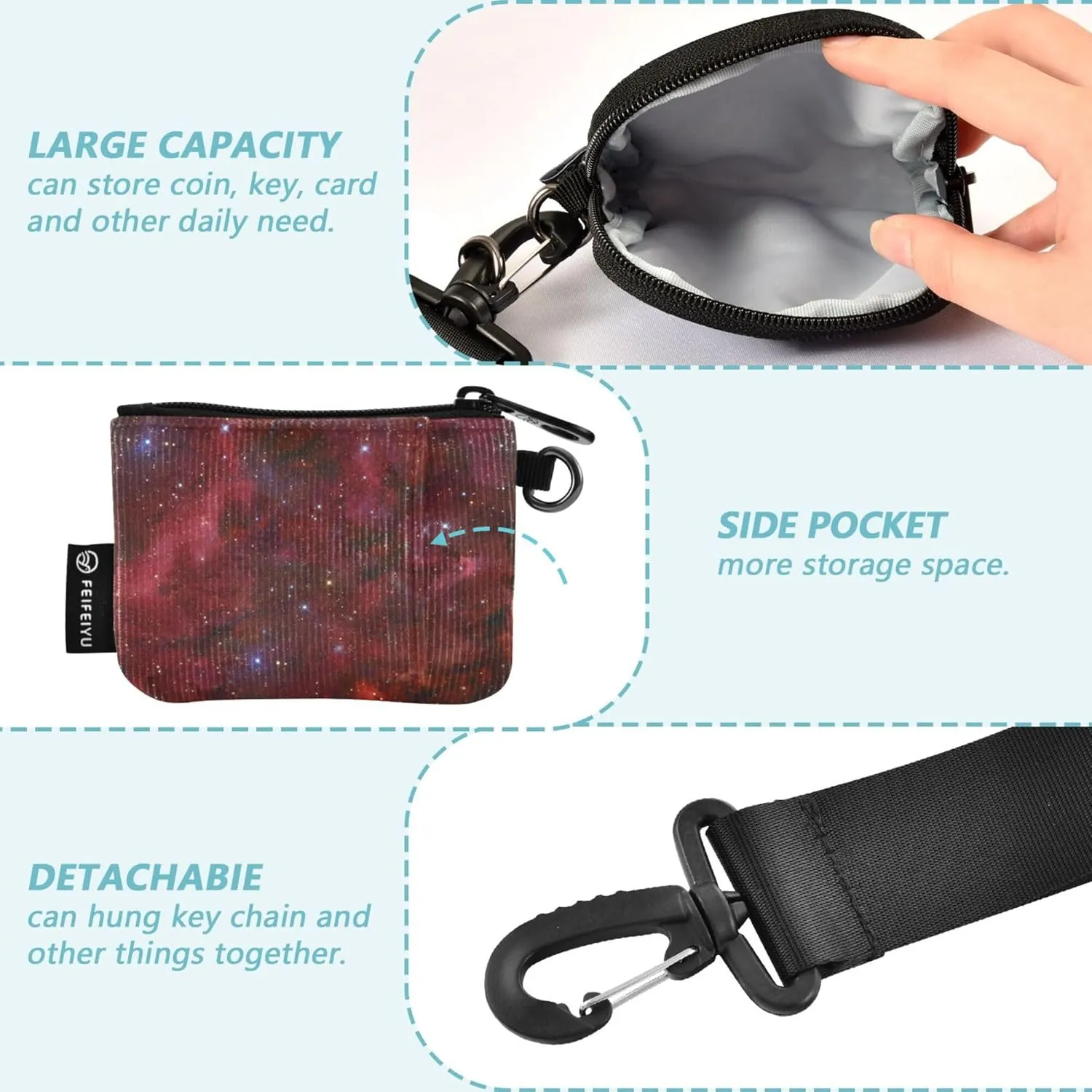 Red Galaxy Dual Wristlet Wallets for Women Mini Fashion Coin Purse Change Holder with Wristle Strap for Women Men 2 Packs