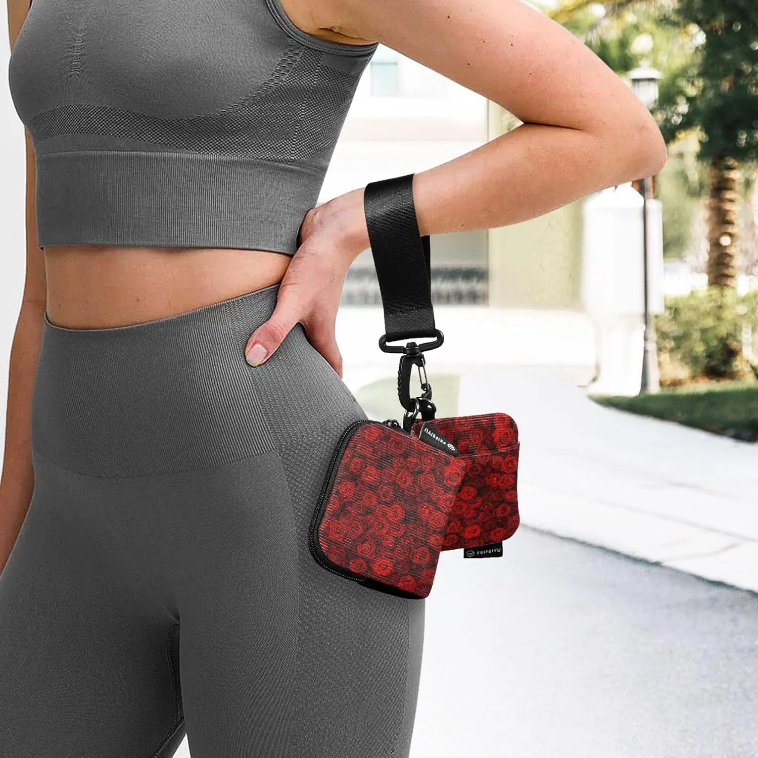 Red Roses Dual Wristlet Wallets for Women Compact Size Wristlet Wallet Key Holder with Zipper Coin Pocket for Men Women 2 Packs