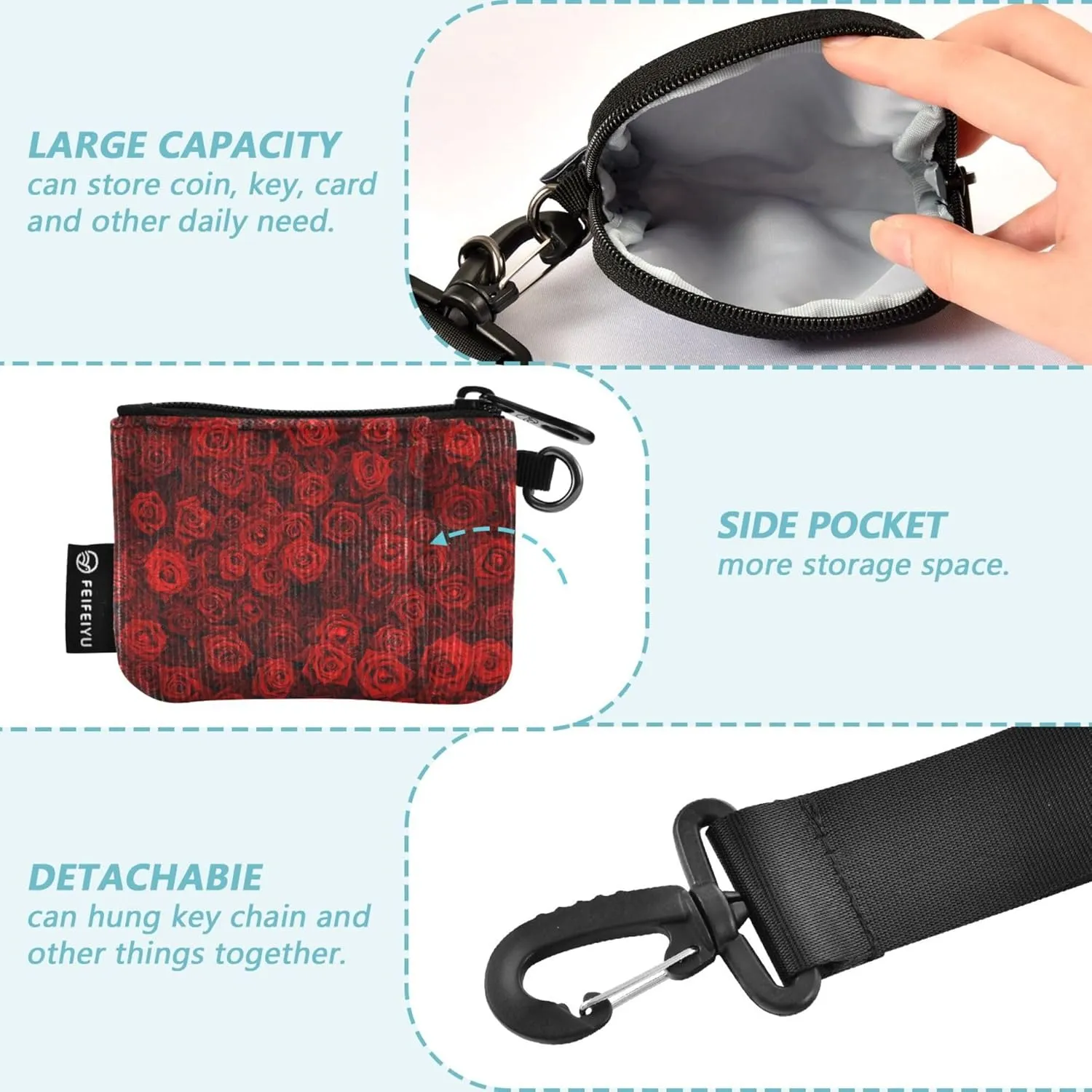 Red Roses Dual Wristlet Wallets for Women Compact Size Wristlet Wallet Key Holder with Zipper Coin Pocket for Men Women 2 Packs