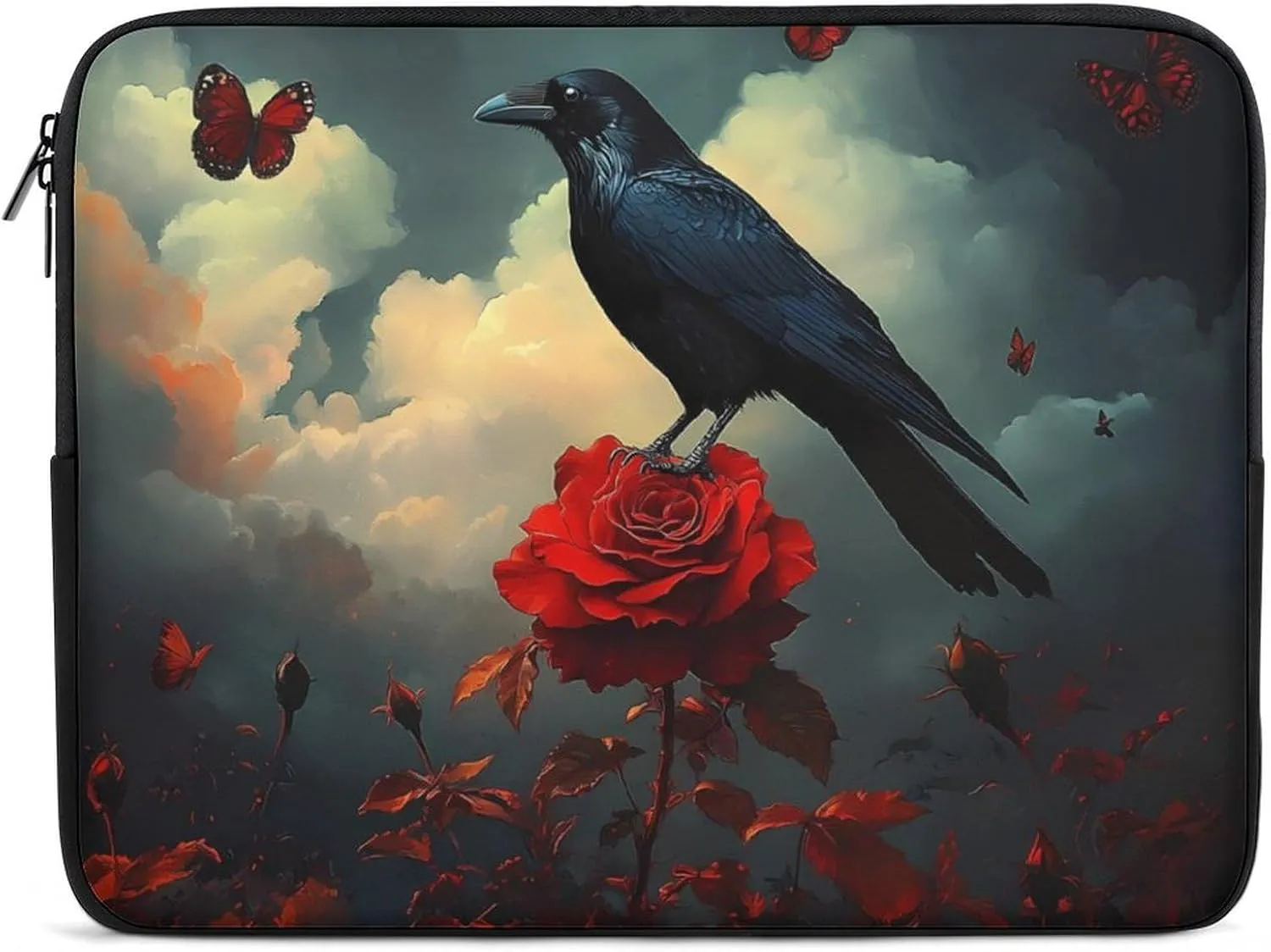 Romantic Rose Halloween Crow Laptop Case Sleeve Bag 15inch Durable Shockproof Protective Computer Carrying Cover Briefcase