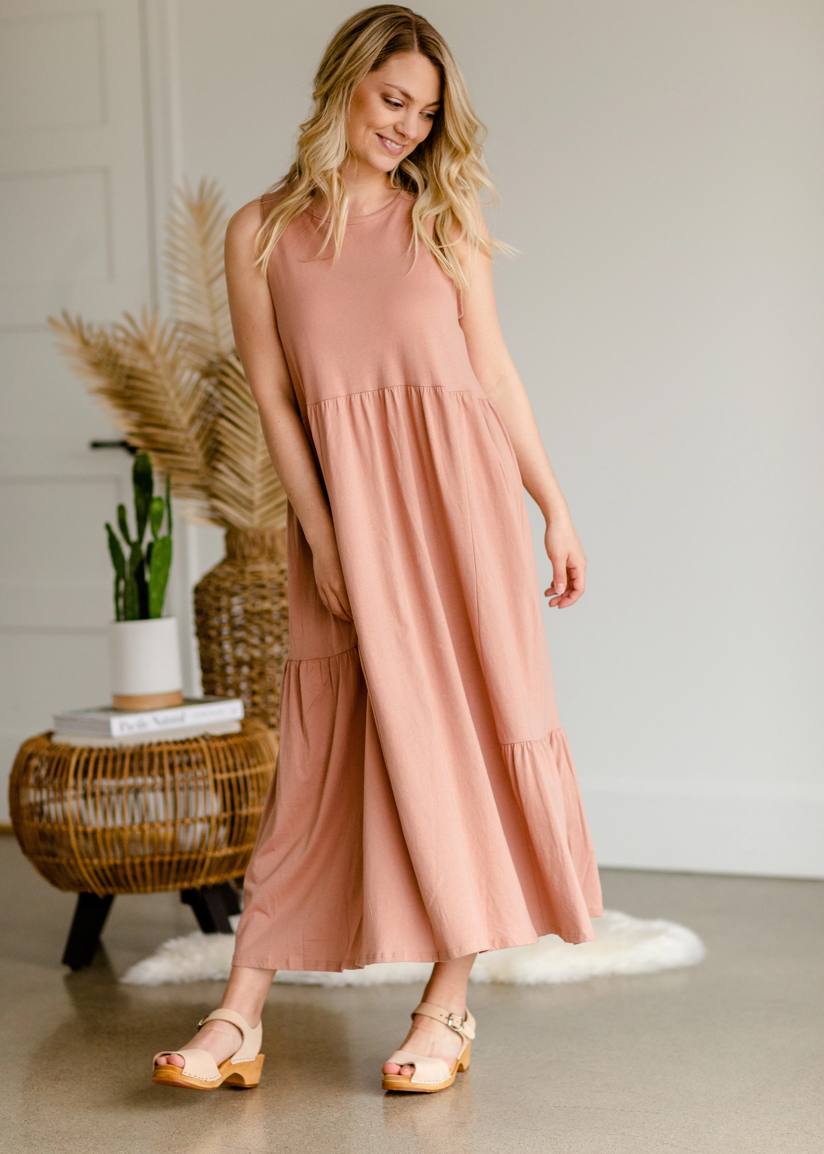 Rosewood Peasant Midi Dress