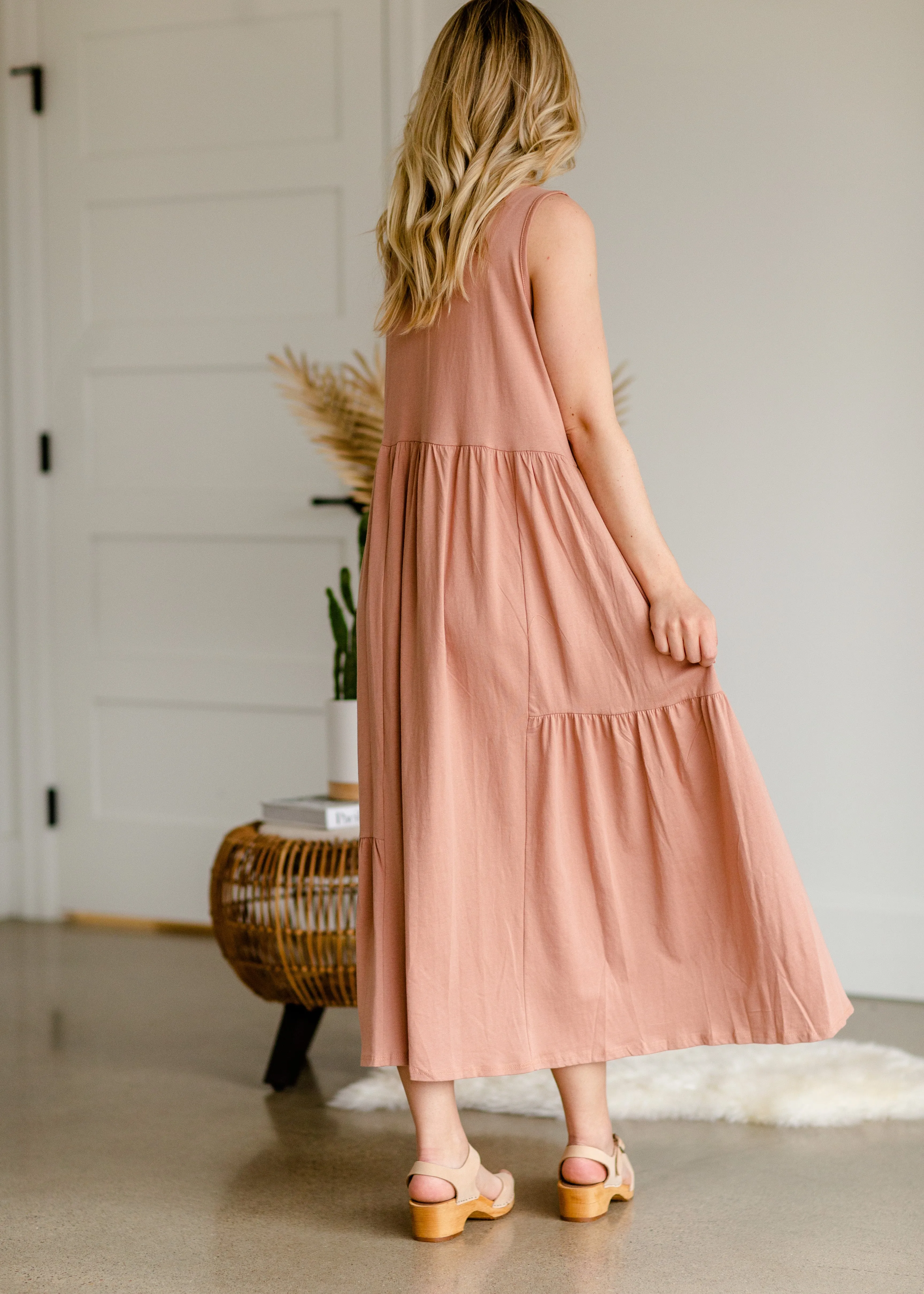 Rosewood Peasant Midi Dress