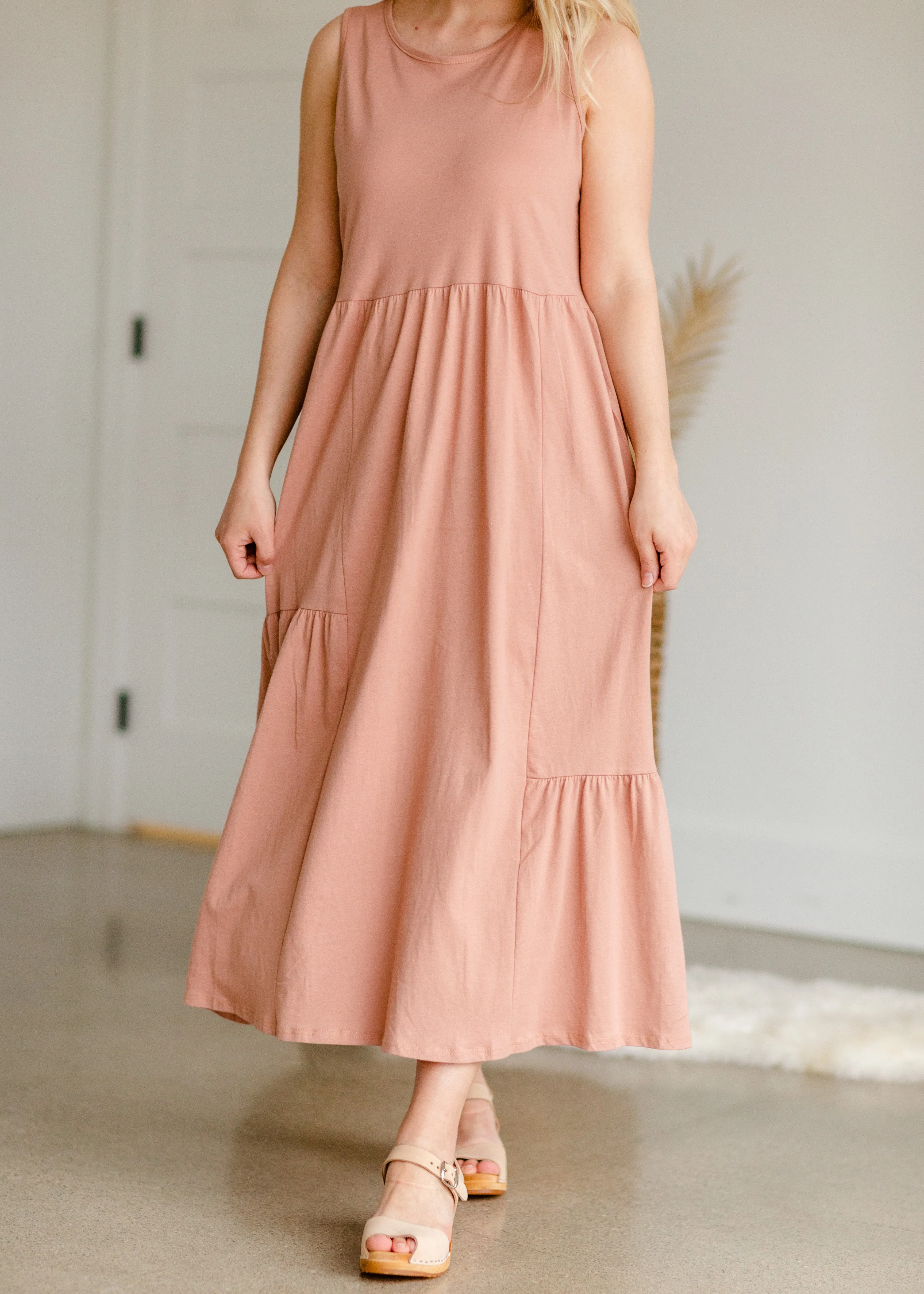 Rosewood Peasant Midi Dress