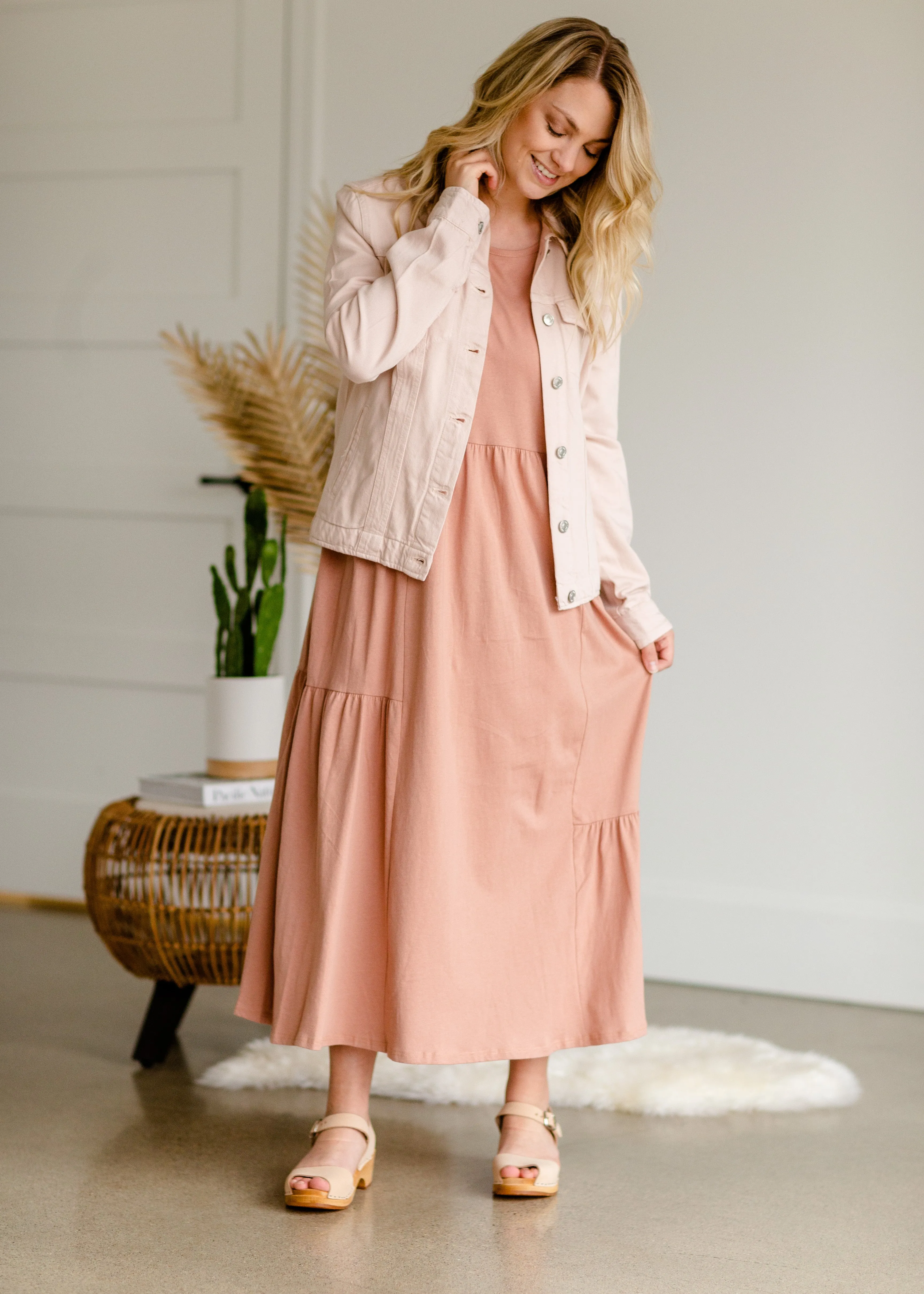 Rosewood Peasant Midi Dress