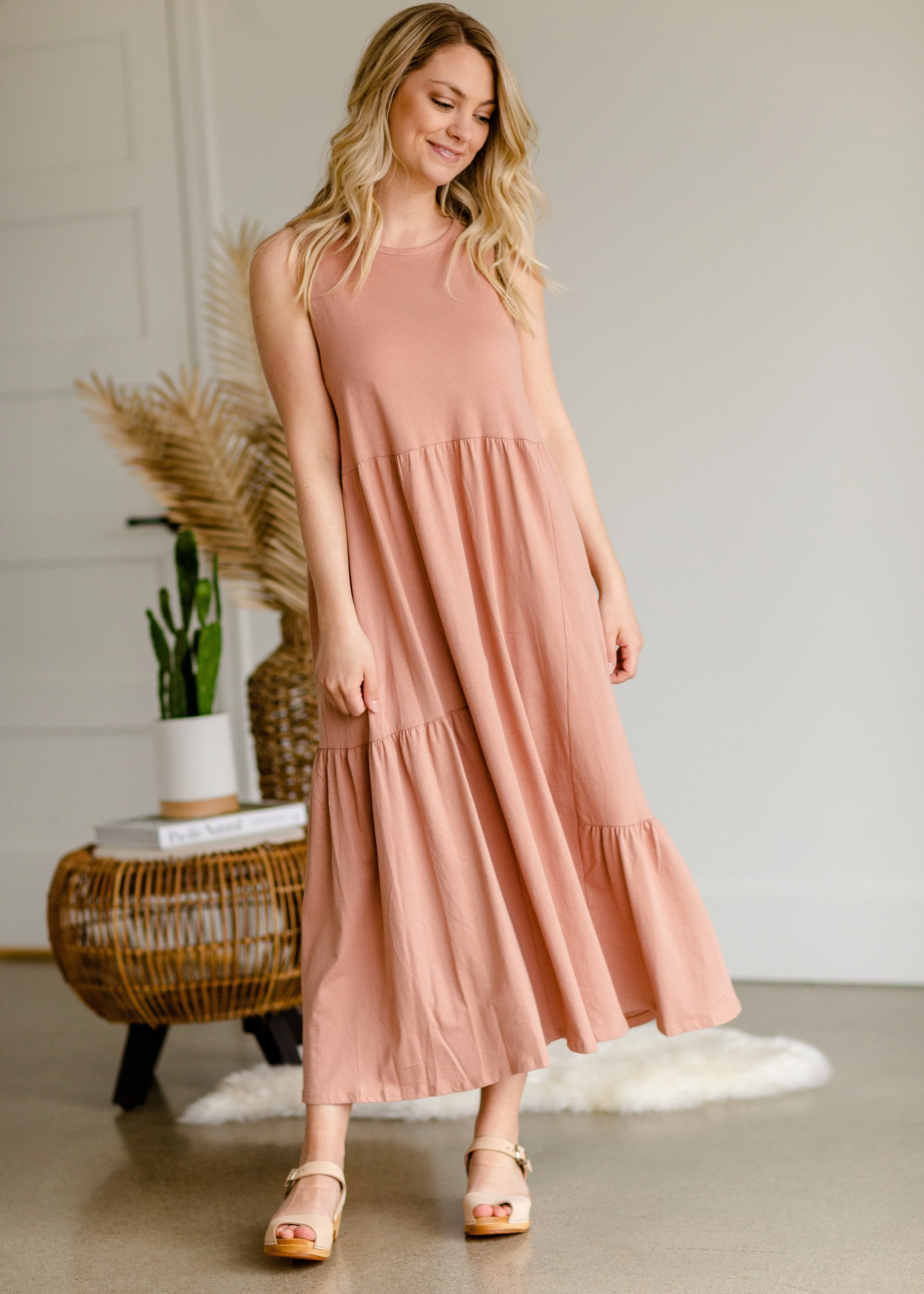 Rosewood Peasant Midi Dress