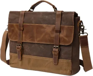S Men's Leather Shoulder Strap Business Work Briefcase Laptop