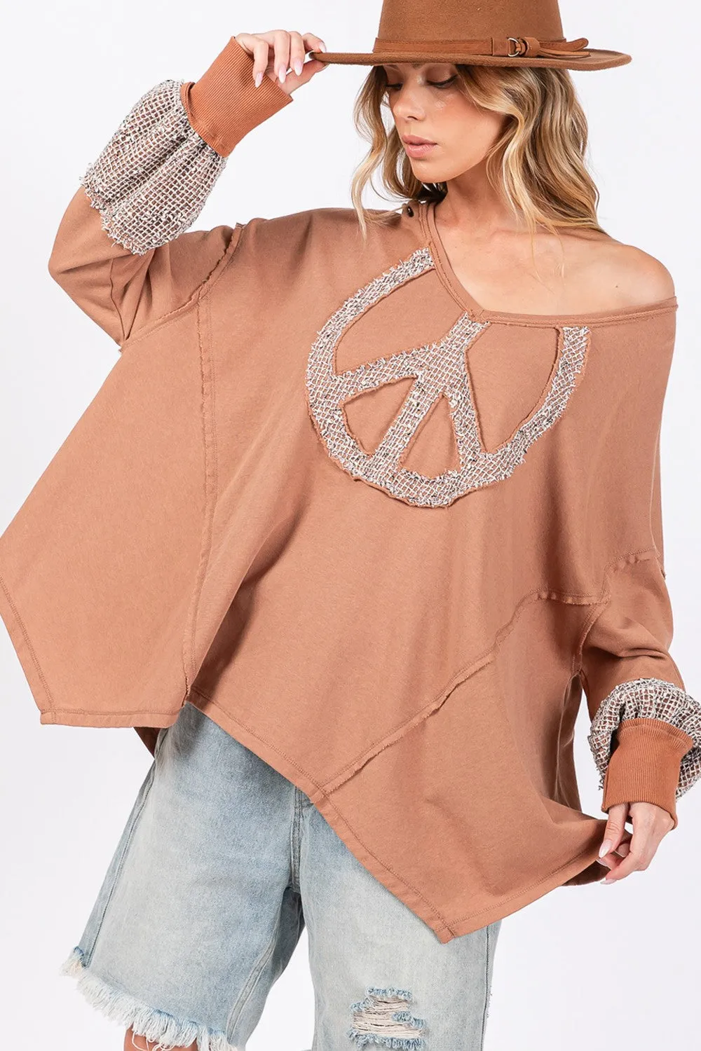SAGE   FIG Peace Sign Mineral Wash Terry Top