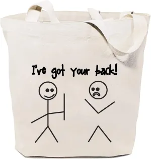 SAUIVD I've Got Your Back Canvas Tote Bag Cute Cartoon Graphic Casual Handbag Funny Saying Bag Shopping Bag