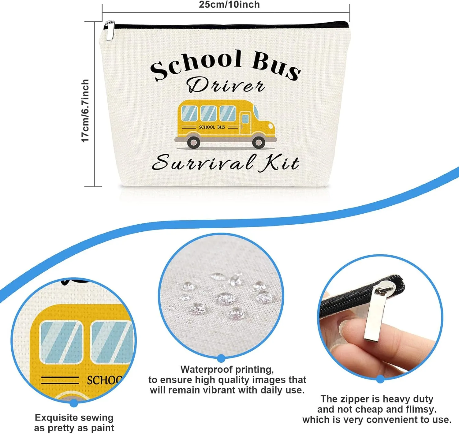 School Bus Driver Appreciation Gifts Makeup Bag Thank You Gift for School Bus Driver Christmas Birthday Graduation Goodbye Retirement Present Cosmetics Bag for Women Travel Zipper Toiletries Pouch