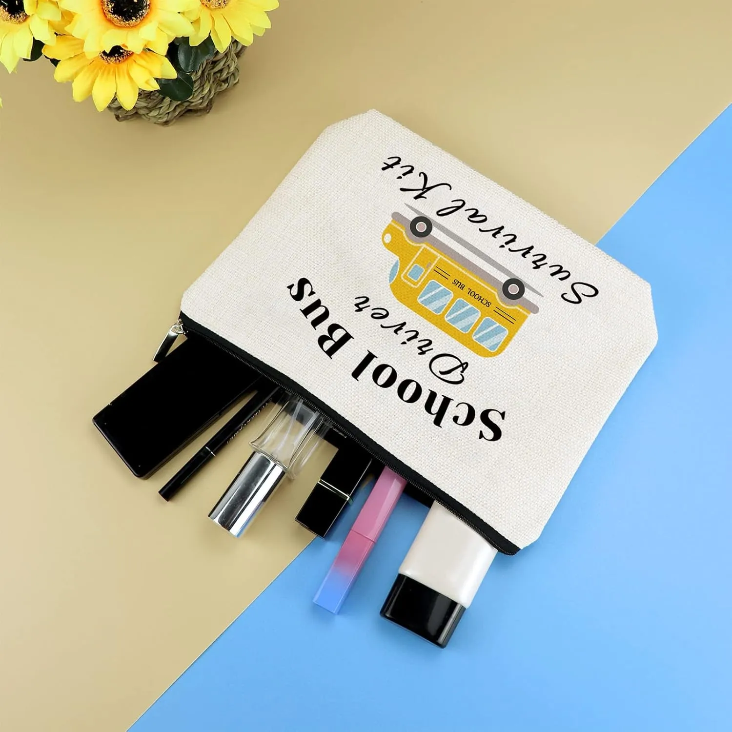 School Bus Driver Appreciation Gifts Makeup Bag Thank You Gift for School Bus Driver Christmas Birthday Graduation Goodbye Retirement Present Cosmetics Bag for Women Travel Zipper Toiletries Pouch