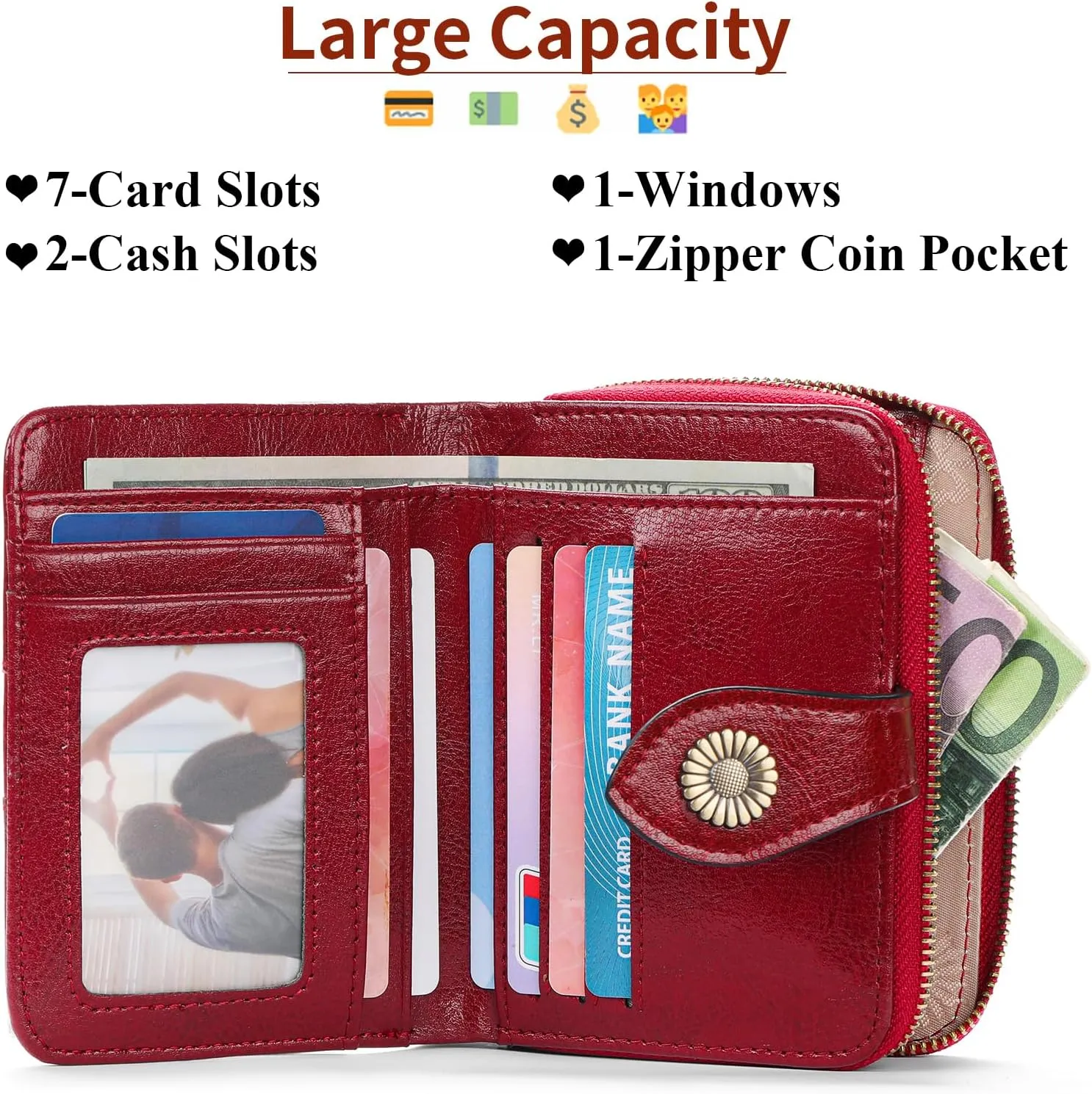 SENDEFN Small Womens Wallet Leather RFID Blocking with Multiple Card Slots and Zipper Coin Pocket