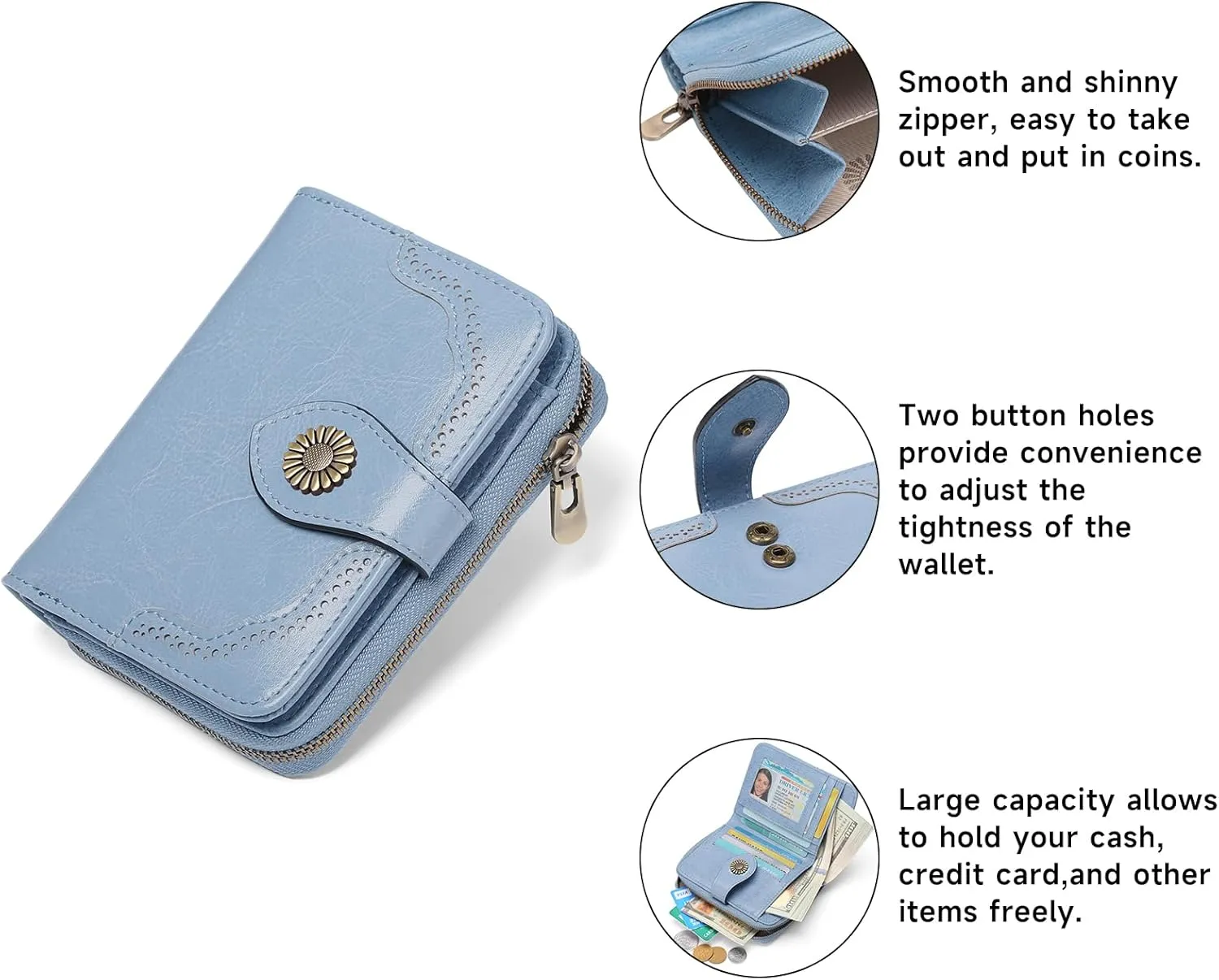 SENDEFN Small Womens Wallet Leather RFID Blocking with Multiple Card Slots and Zipper Coin Pocket