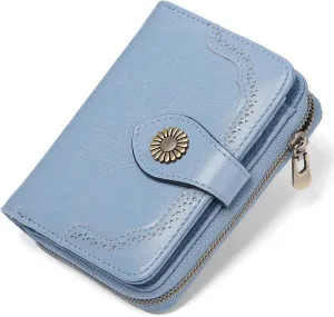 SENDEFN Small Womens Wallet Leather RFID Blocking with Multiple Card Slots and Zipper Coin Pocket