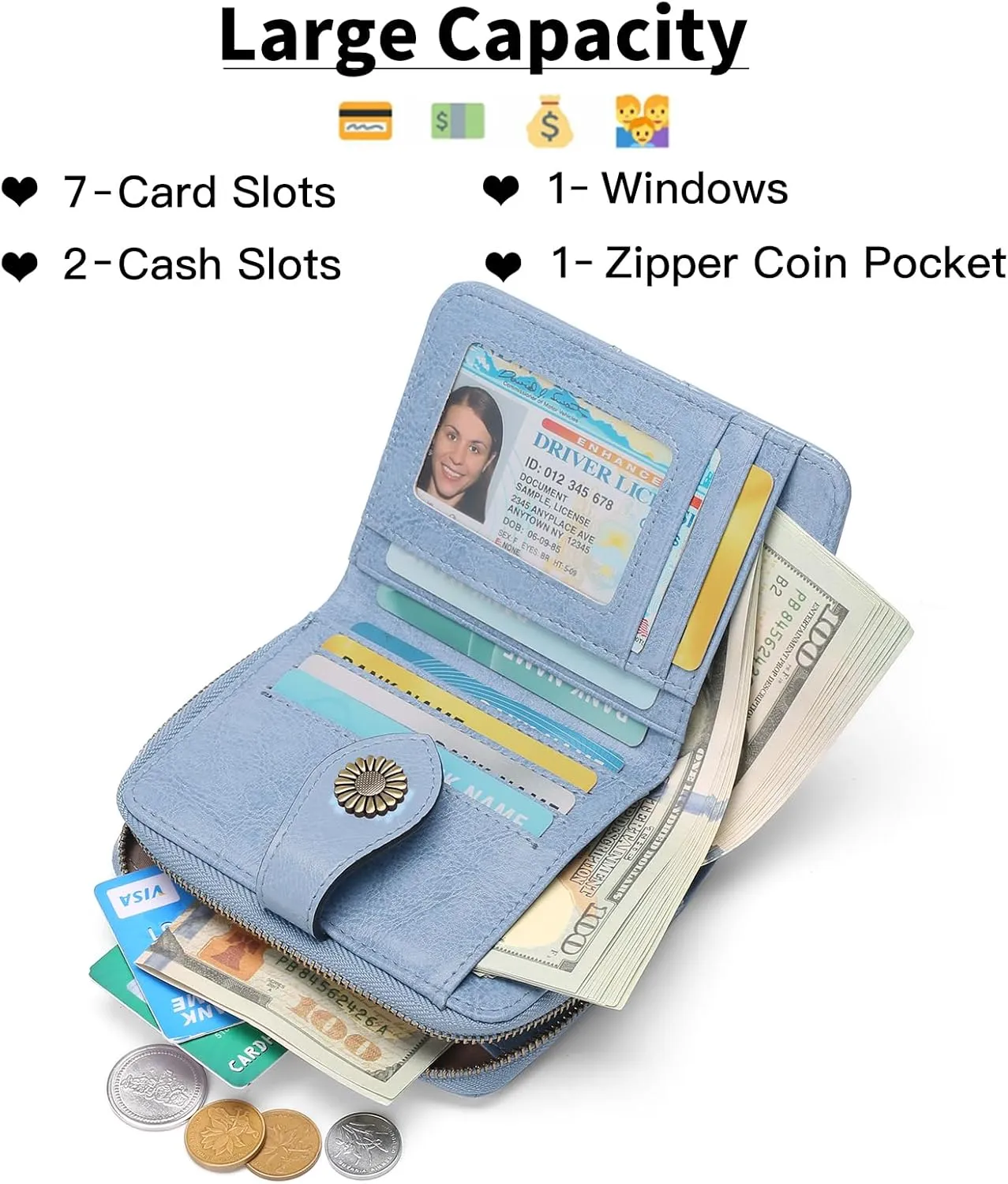 SENDEFN Small Womens Wallet Leather RFID Blocking with Multiple Card Slots and Zipper Coin Pocket