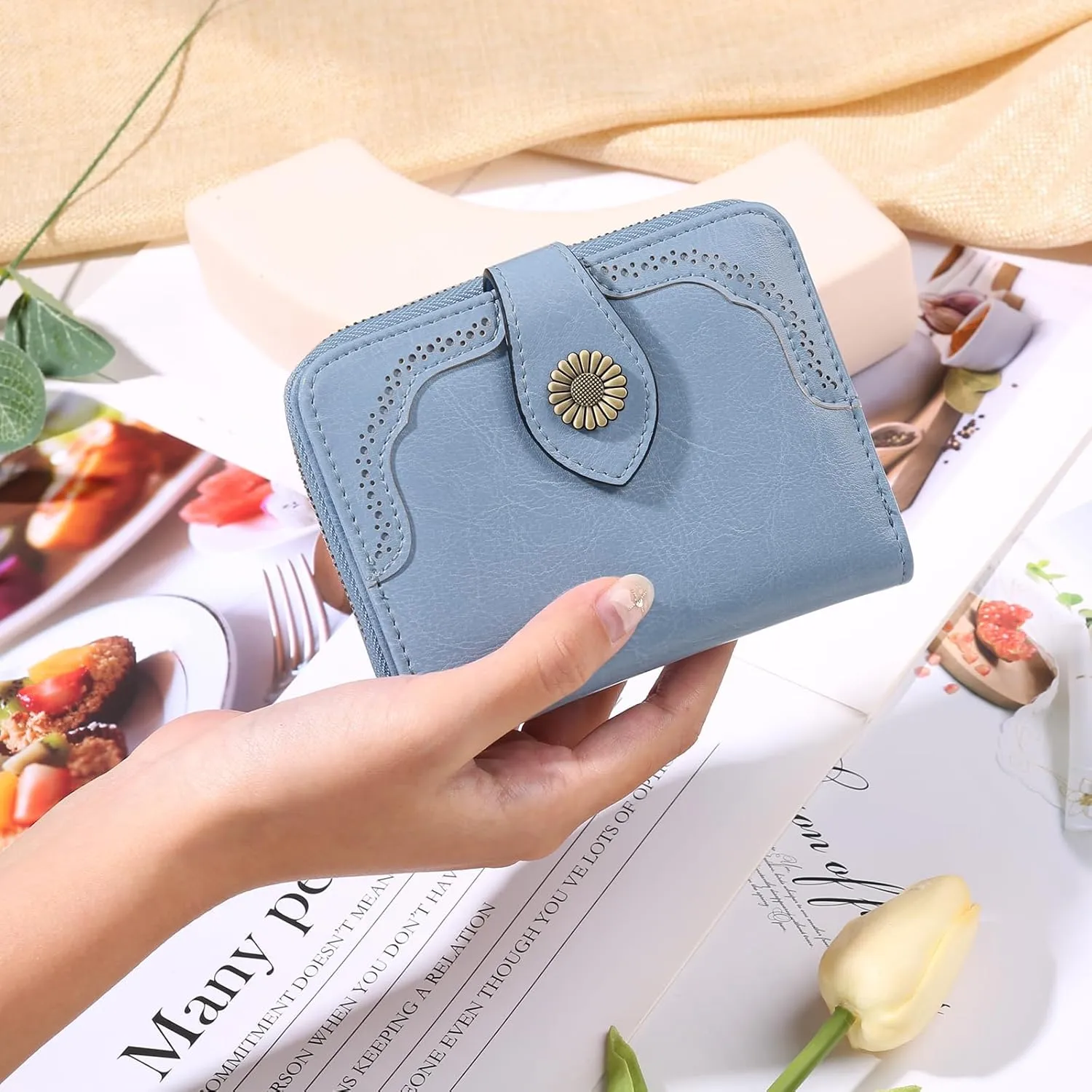 SENDEFN Small Womens Wallet Leather RFID Blocking with Multiple Card Slots and Zipper Coin Pocket