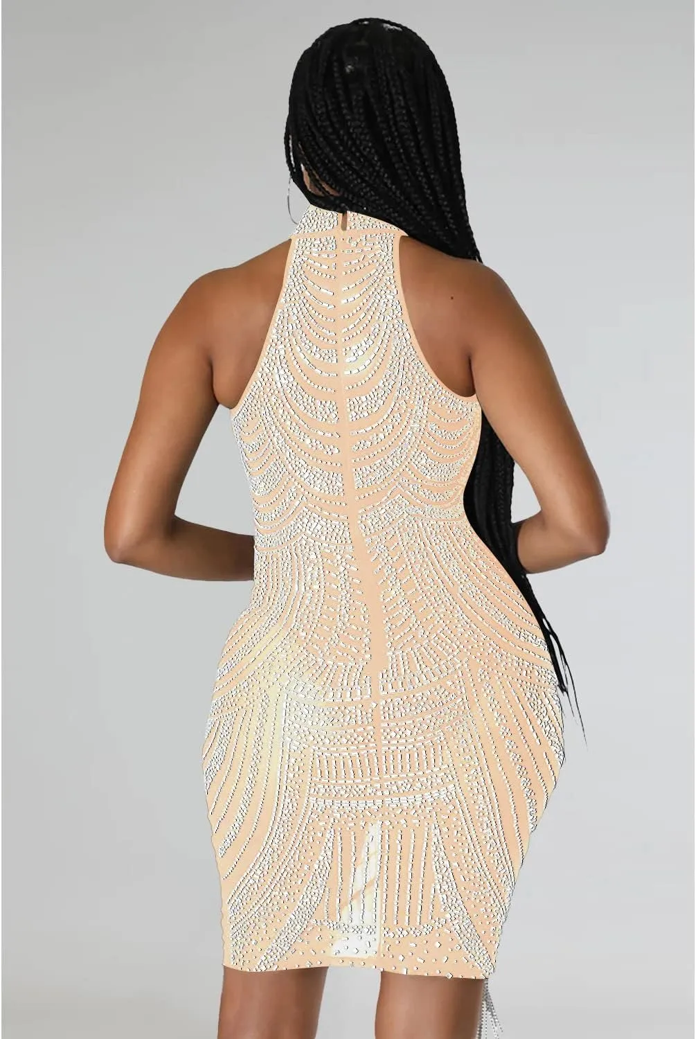Sexy Dress for Women Party Club Night Stretchy Sheer Mesh Sparkly Rhinestone Mini Bodycon Vesitdos