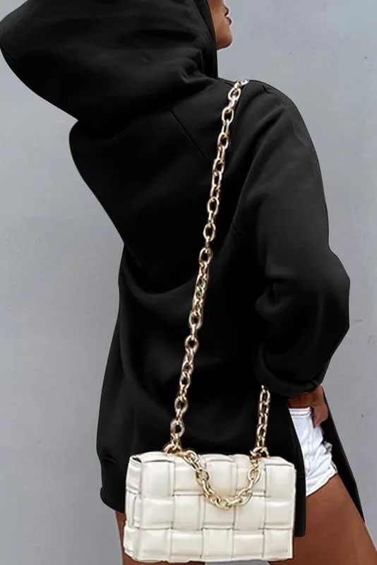 SHEWIN Women's Oversized Casual Pullover Long Sleeve Split Hem Drawstring Hoodies Dress With Kangaroo Pocket