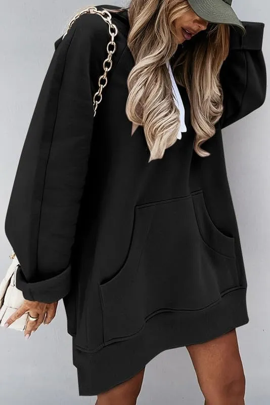 SHEWIN Women's Oversized Casual Pullover Long Sleeve Split Hem Drawstring Hoodies Dress With Kangaroo Pocket