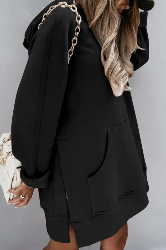SHEWIN Women's Oversized Casual Pullover Long Sleeve Split Hem Drawstring Hoodies Dress With Kangaroo Pocket