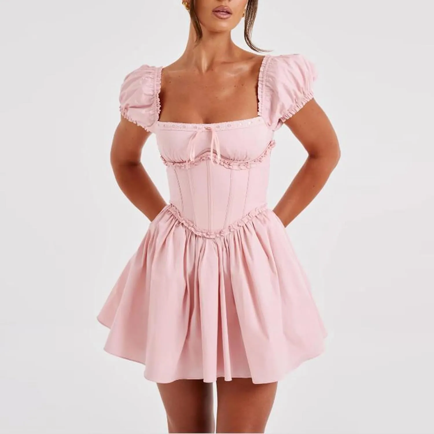 Short Graduation Dress for Women Y2k Summer Spaghetti Strap Coquette Corset Dress Backless Flowy Mini Dresses