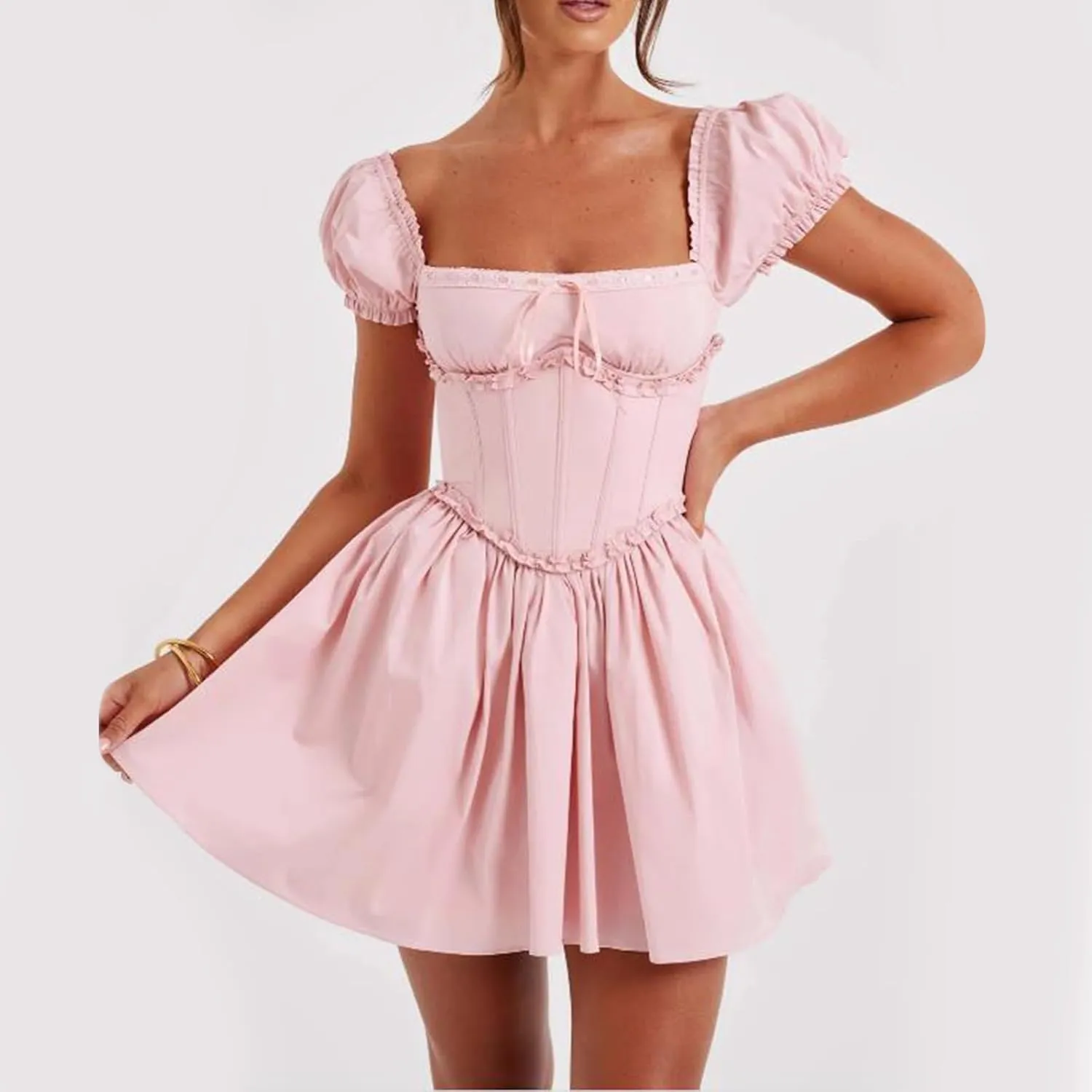 Short Graduation Dress for Women Y2k Summer Spaghetti Strap Coquette Corset Dress Backless Flowy Mini Dresses