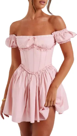 Short Graduation Dress for Women Y2k Summer Spaghetti Strap Coquette Corset Dress Backless Flowy Mini Dresses