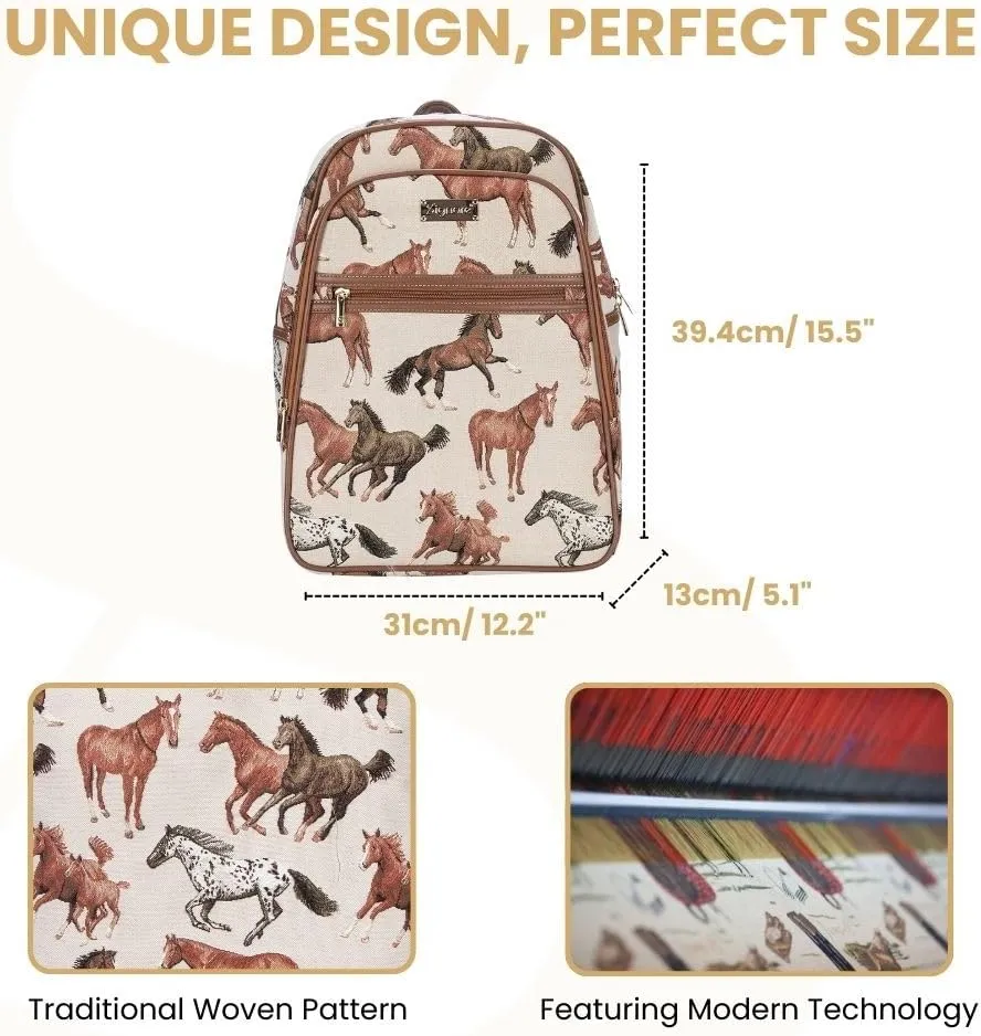 Signare Tapestry Backpack for Women Computer Rucksack Knapsack bookbags for women In Running Horse Design (BKPK-RHOR)
