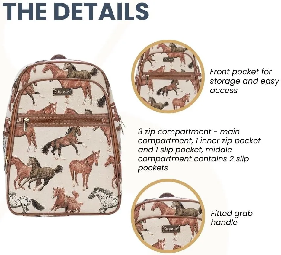 Signare Tapestry Backpack for Women Computer Rucksack Knapsack bookbags for women In Running Horse Design (BKPK-RHOR)