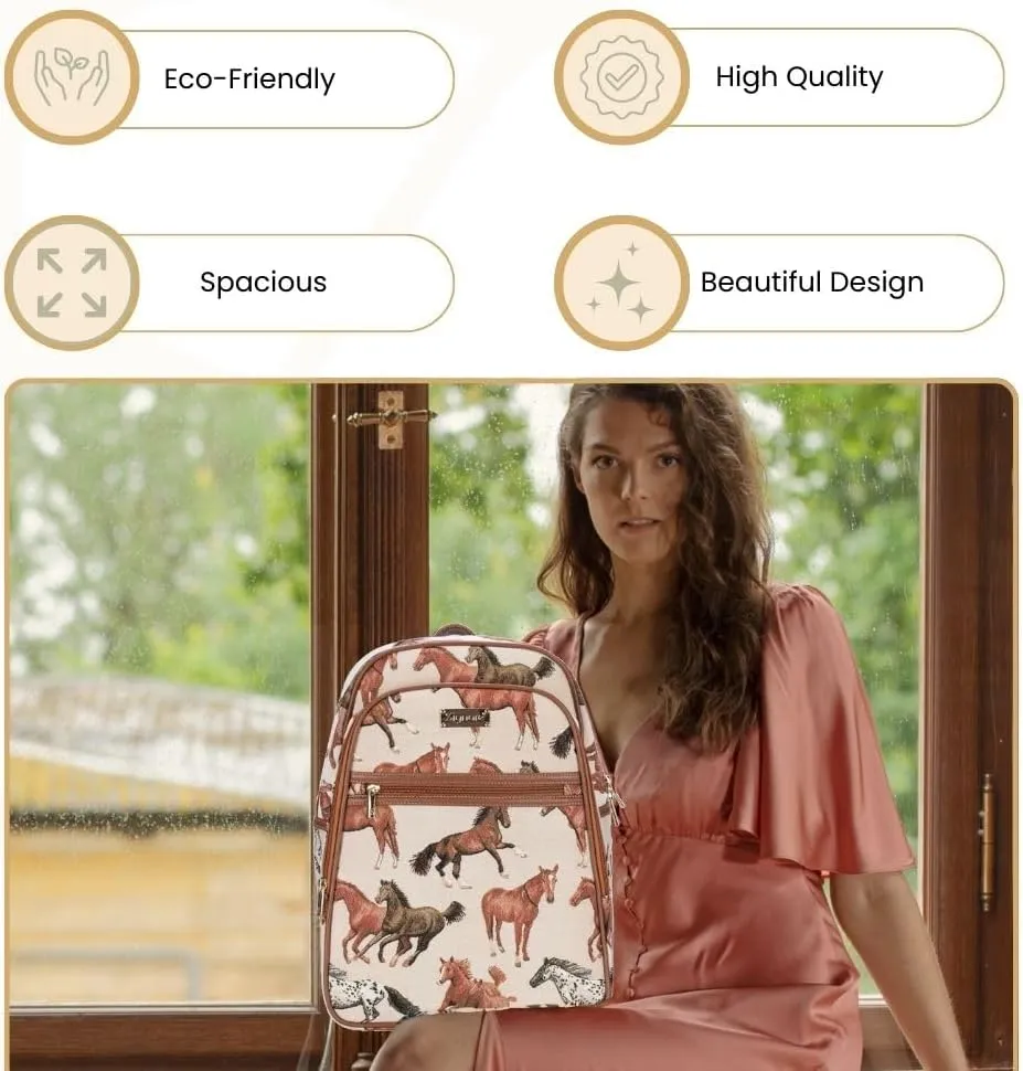 Signare Tapestry Backpack for Women Computer Rucksack Knapsack bookbags for women In Running Horse Design (BKPK-RHOR)