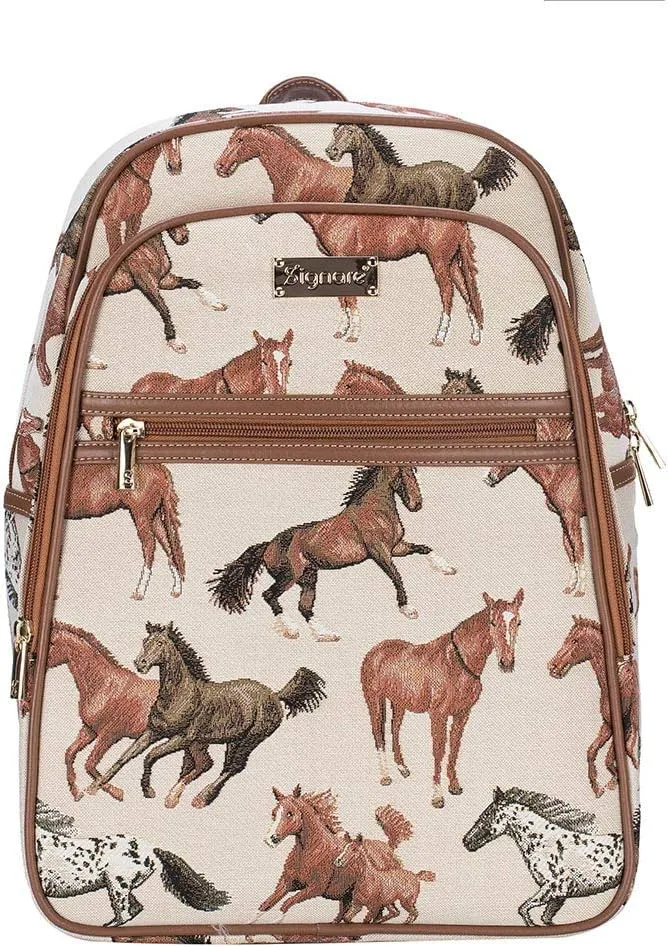 Signare Tapestry Backpack for Women Computer Rucksack Knapsack bookbags for women In Running Horse Design (BKPK-RHOR)