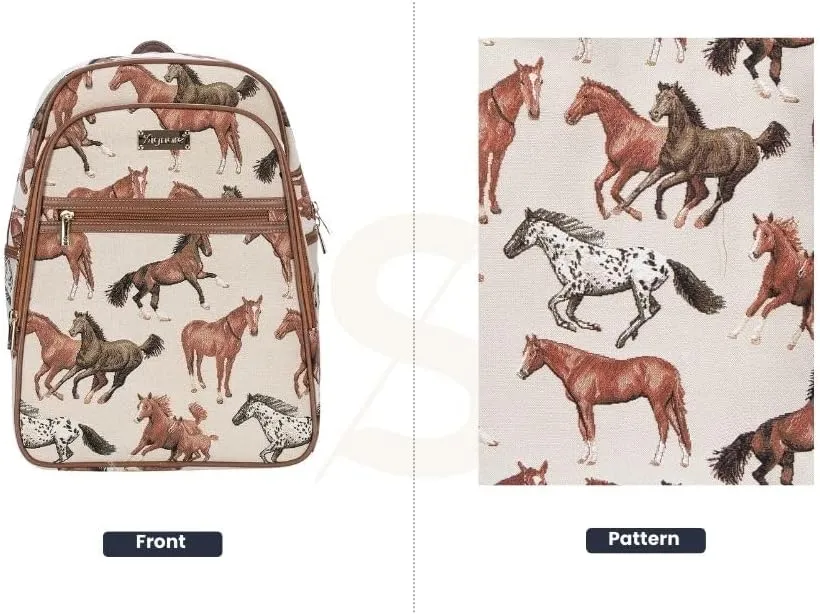 Signare Tapestry Backpack for Women Computer Rucksack Knapsack bookbags for women In Running Horse Design (BKPK-RHOR)