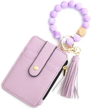 Silicone Beaded Keychain Bracelet Wristlet Pocket Cards Bag Keychain Car Beaded Key Ring Bangle Chains for Women