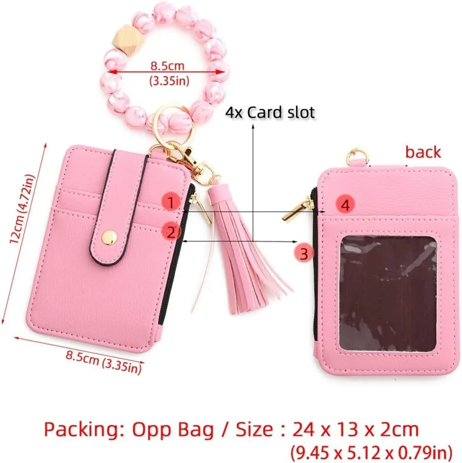 Silicone Beaded Keychain Bracelet Wristlet Pocket Cards Bag Keychain Car Beaded Key Ring Bangle Chains for Women