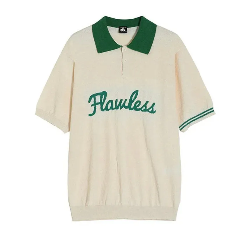 Simple Summer Men's T-shirt Loose Short Sleeve Casual Tops Letter Knitting Male Tees Korean Style Chic 9C6067