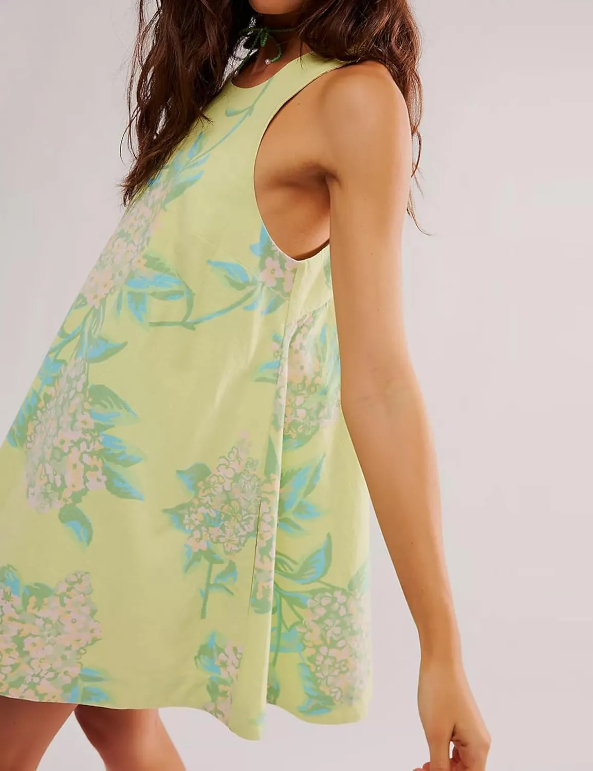 SKIKYAN Women Summer Cotton Mini Dress Floral Print Tank Dress Blackless Sleeveless Casual Sundress with Pockets