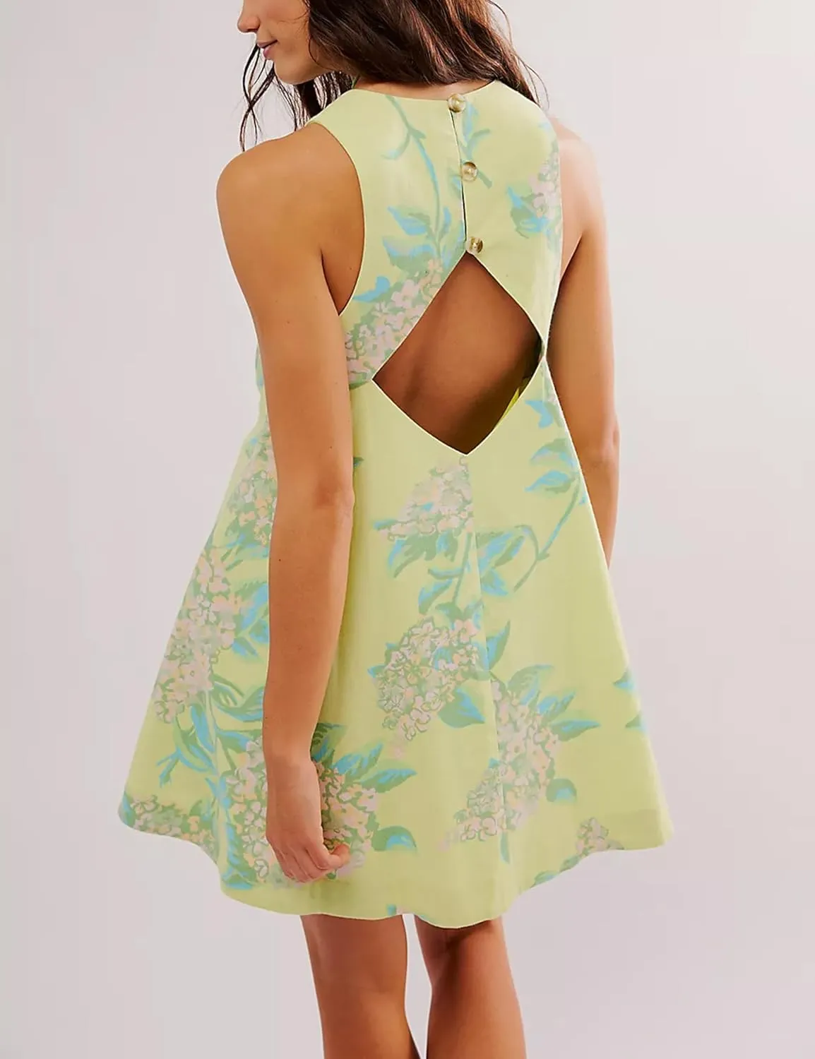 SKIKYAN Women Summer Cotton Mini Dress Floral Print Tank Dress Blackless Sleeveless Casual Sundress with Pockets