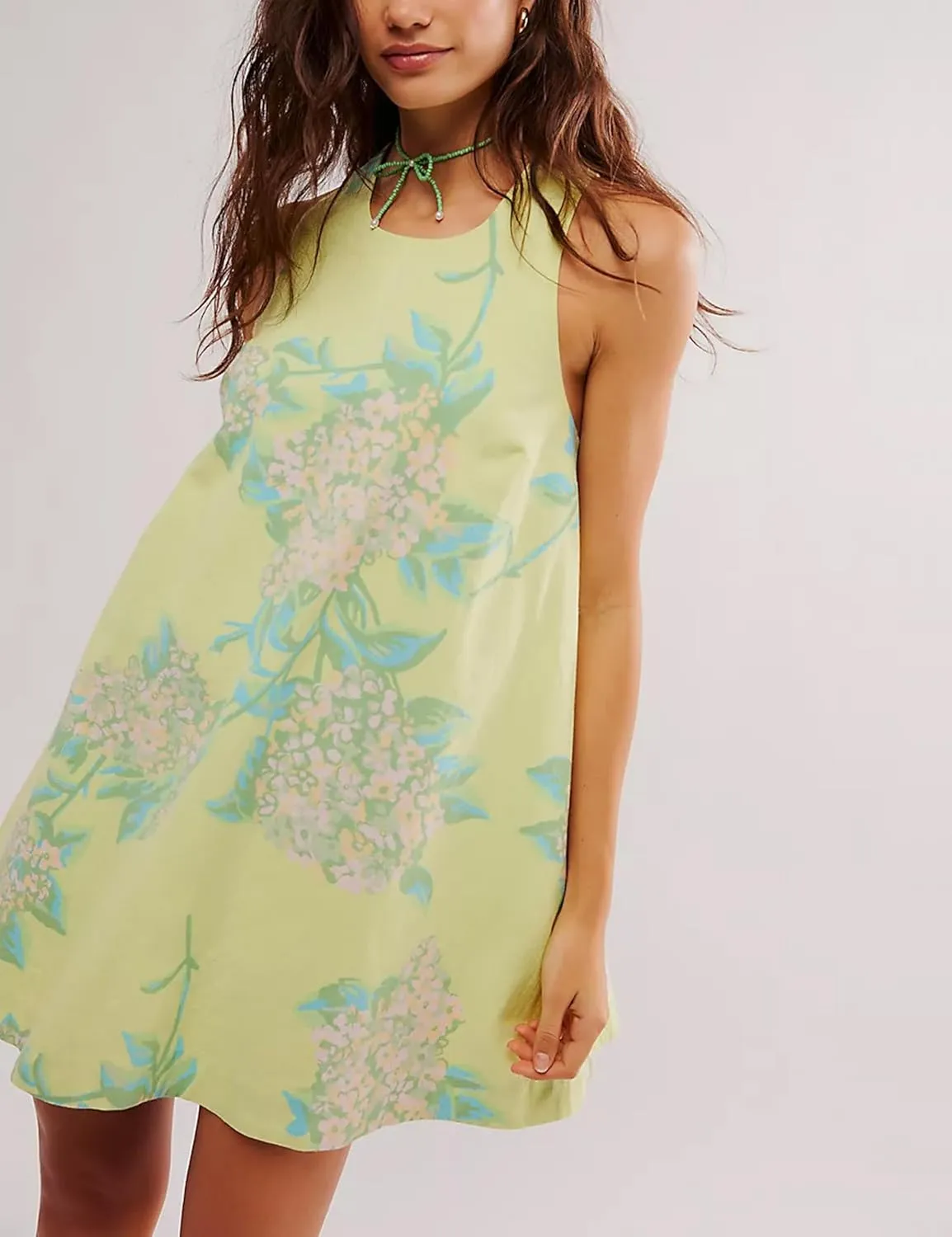 SKIKYAN Women Summer Cotton Mini Dress Floral Print Tank Dress Blackless Sleeveless Casual Sundress with Pockets