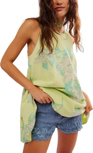SKIKYAN Women Summer Cotton Mini Dress Floral Print Tank Dress Blackless Sleeveless Casual Sundress with Pockets