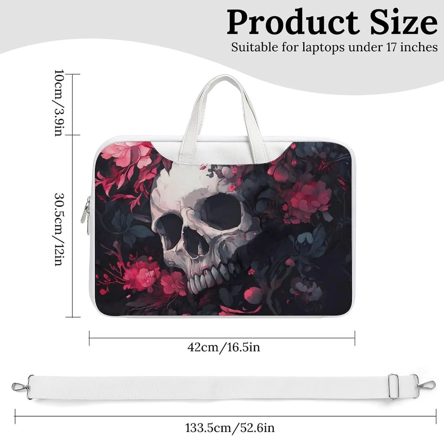 Skull Blooming Flowers Peony Leather Bag Laptop Case Slim Water Resistant Computer Bags with Handle Briefcase for Work