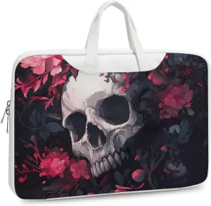 Skull Blooming Flowers Peony Leather Bag Laptop Case Slim Water Resistant Computer Bags with Handle Briefcase for Work