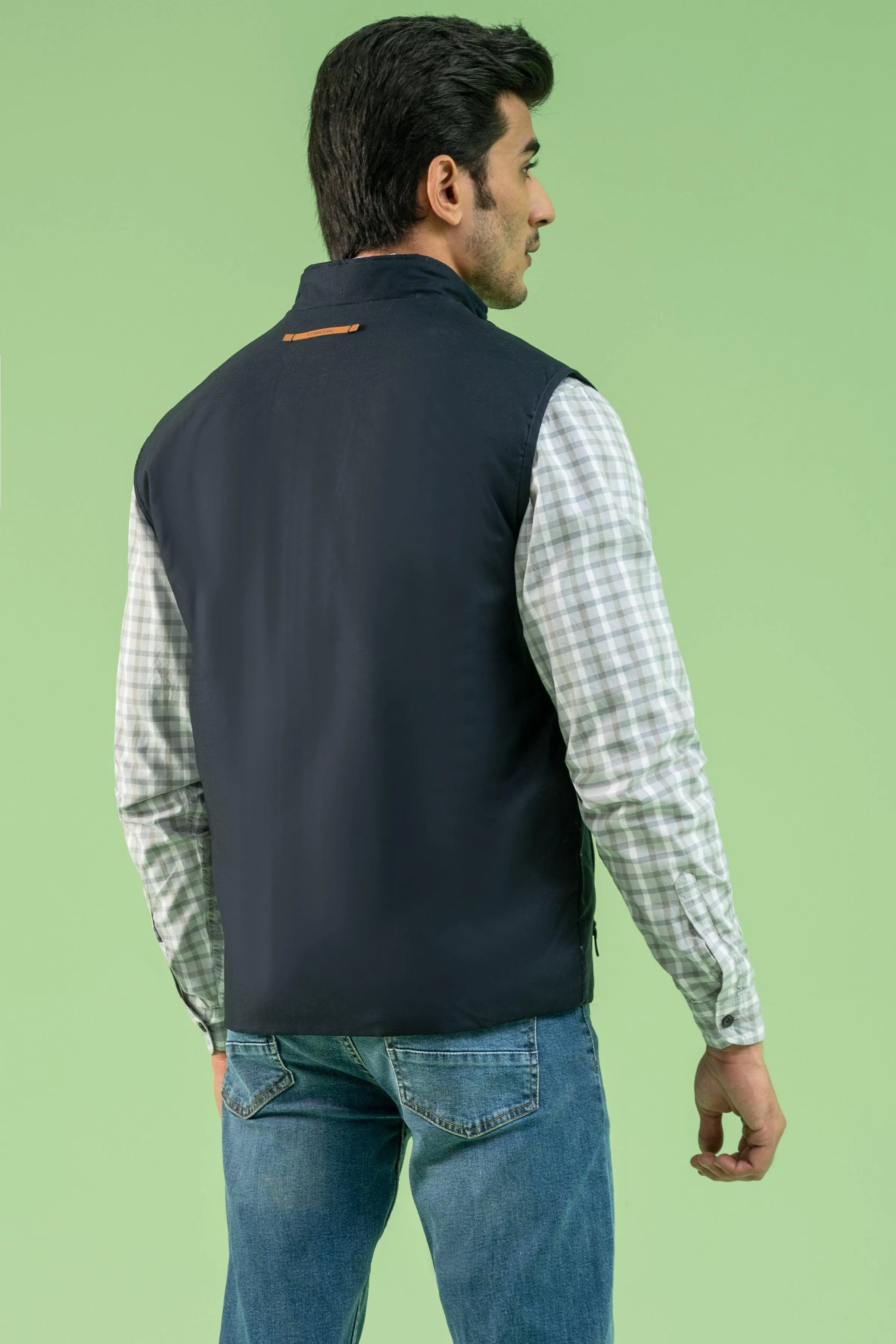 SLEEVELESS WADDED COTTON JACKET NAVY