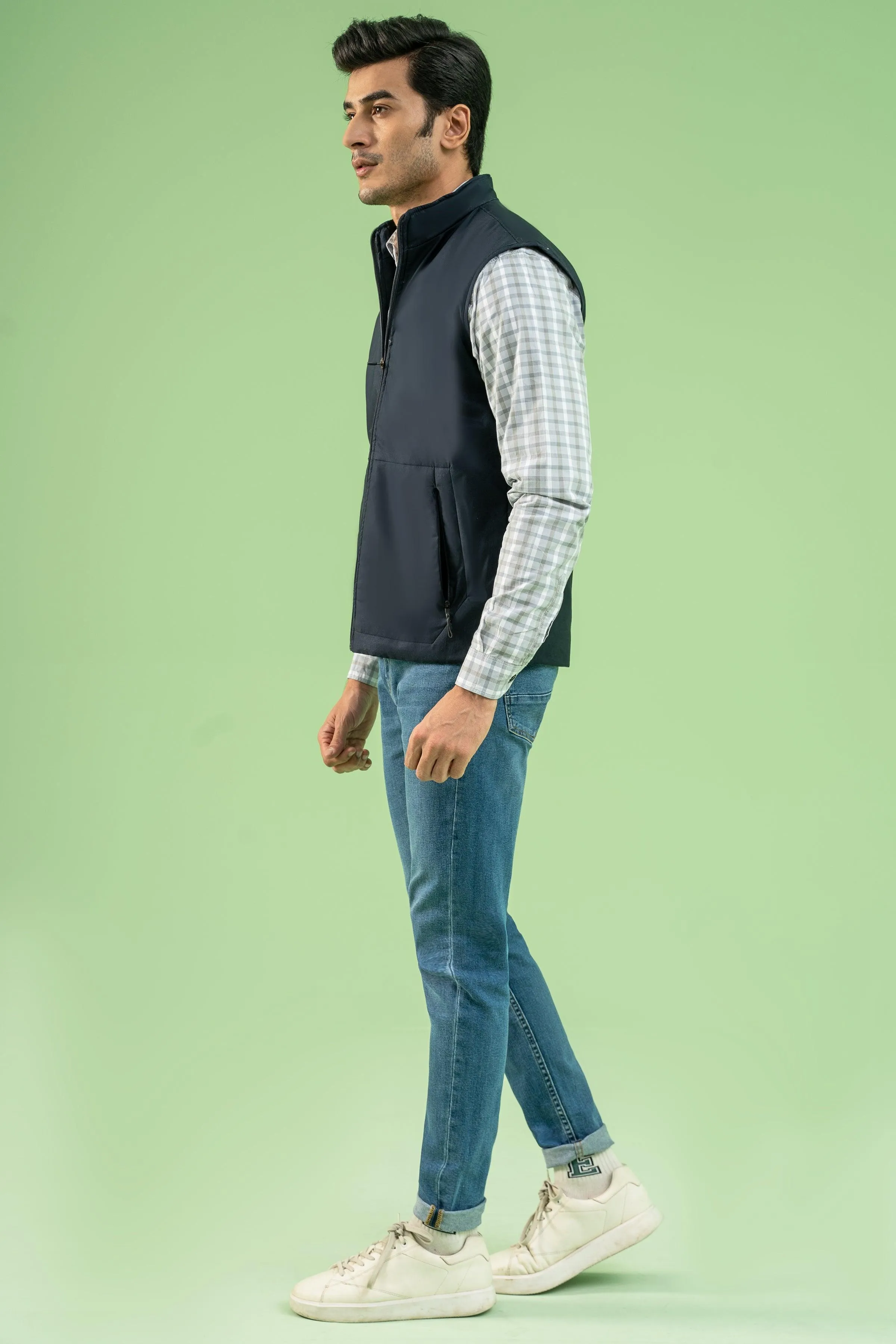 SLEEVELESS WADDED COTTON JACKET NAVY