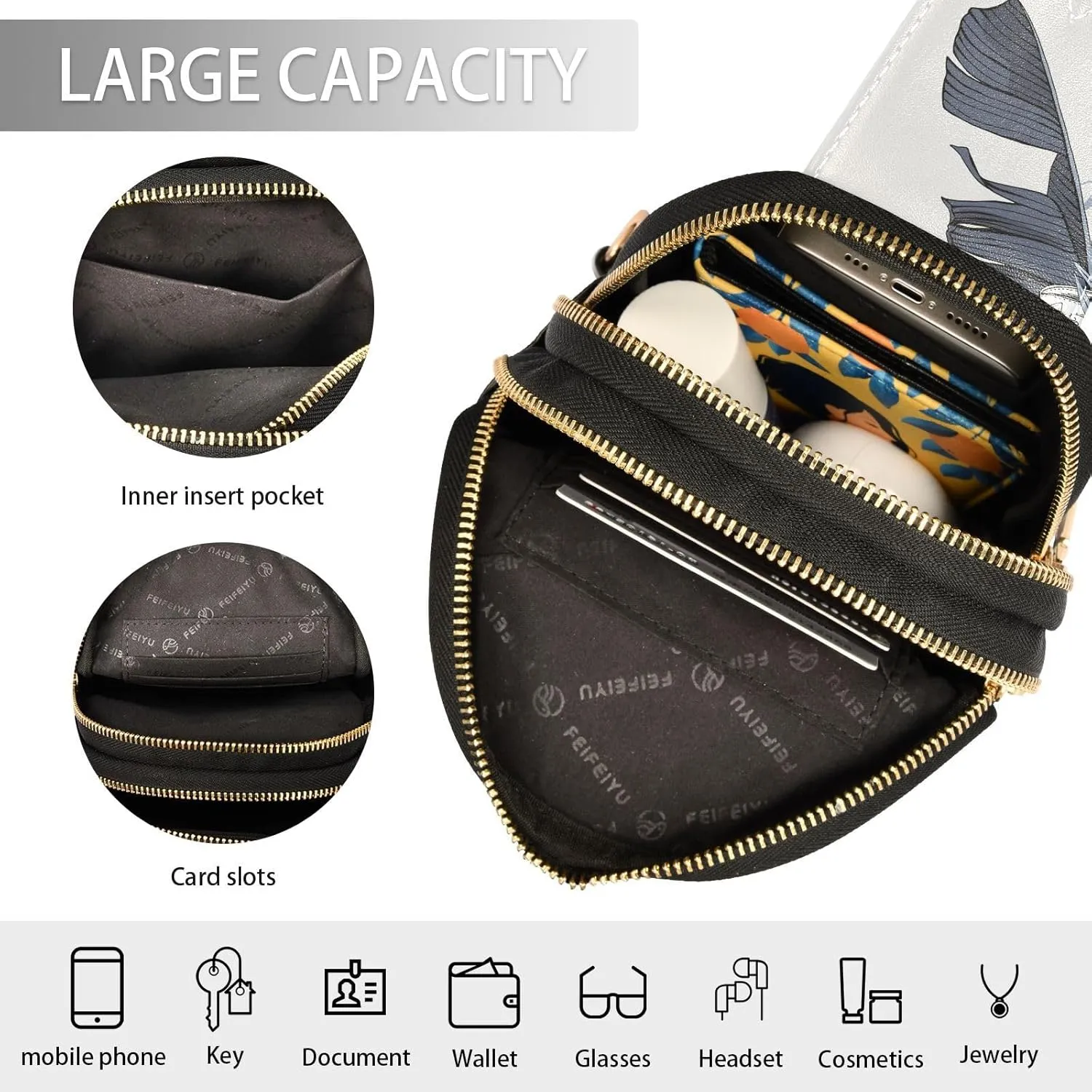 Small Sling Bag for Women Cowgirl Boots Flowers and Exotic Palm Leaves Leather Fanny Pack Crossbody Bag Chest Bag Trendy Fashion Waist Packs for Outdoor Travel Sports Hiking