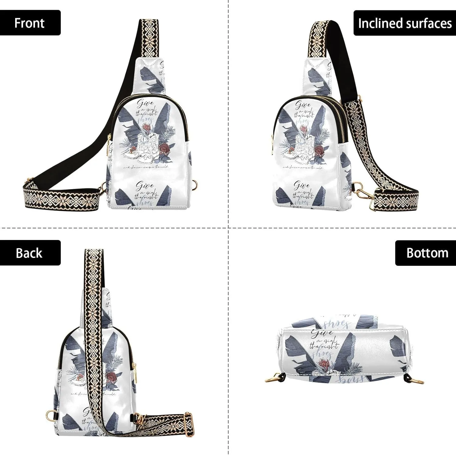 Small Sling Bag for Women Cowgirl Boots Flowers and Exotic Palm Leaves Leather Fanny Pack Crossbody Bag Chest Bag Trendy Fashion Waist Packs for Outdoor Travel Sports Hiking