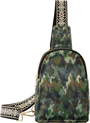 Small Sling Bag Waist Packs Leather Crossbody Packs Chest Bag Camouflage Denim Camo for Women Travel Belt Purse