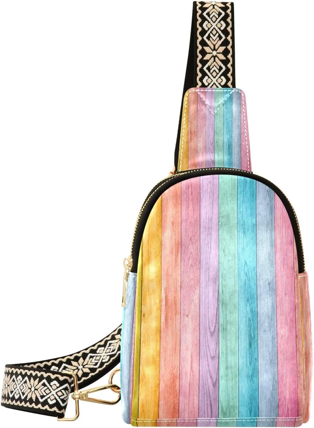 Small Sling Bag Waist Packs Leather Crossbody Packs Chest Bag Colored Wood for Women Travel Belt Purse