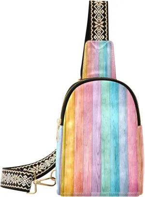 Small Sling Bag Waist Packs Leather Crossbody Packs Chest Bag Colored Wood for Women Travel Belt Purse